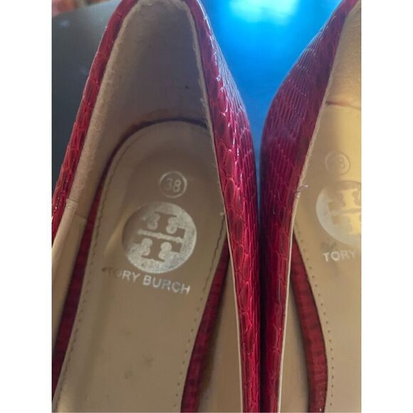 Tory Burch Double Logo Embossed Snakeskin Shoes - Picture 2 of 8